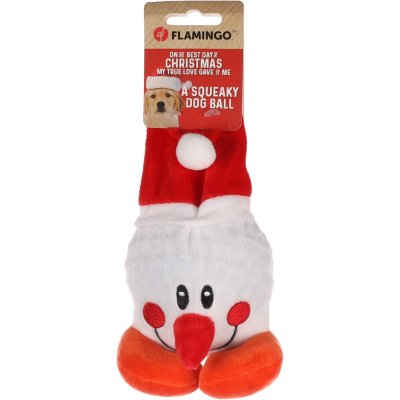 Zoom bild av julboll julleksak hundleksak jul snögubbe snötomte vit röd leksak hund