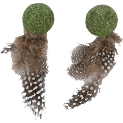 Zoom bild av Flamingo Kattmyntaboll med fjädrar Katti Catnip 2-pack kattleksak ball with feathers 9,5 cm 3,5 cm naturlig leksak katt