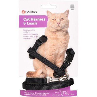 Zoom bild av kattsele rymningssäker med koppel kattkoppel kattset sele matchande vuxen katt 1,1m koppel rosa blå svart