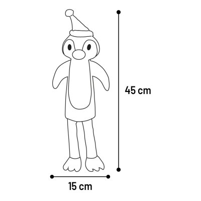 Zoom bild av flamingo hundleksak lång pingvin svart vit gul röd plysch polyester julleksak hund julig leksak tomteluva lekfull festlig med pi