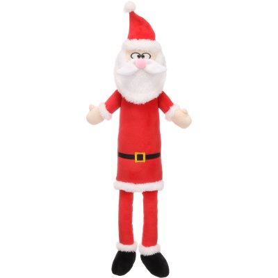 Zoom bild av flamingo hundleksak lång jultomte mjuk plysch med pip röd vit tomteluva rolig julleksak hund