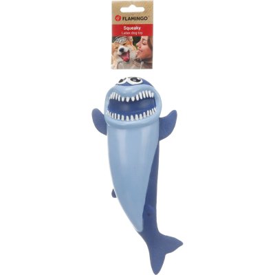 Zoom bild av Flamingo Latexhaj Sharo 29 cm, blandade färger hundleksak haj blå