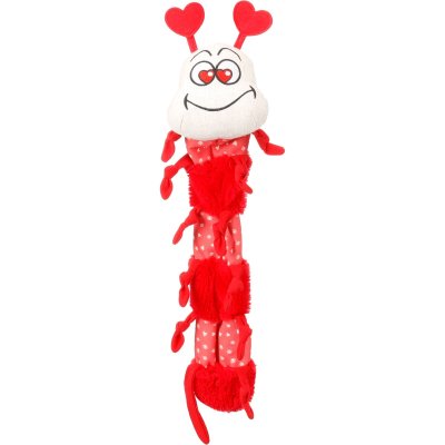 Zoom bild av flamingo Lieve Röd larv med hjärtan, 45 cm caterpillar hearts valentines röd vit hundleksak alla hjärtans dag