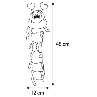 Zoom bild av flamingo Lieve Röd larv med hjärtan, 45 cm caterpillar hearts valentines röd vit hundleksak alla hjärtans dag