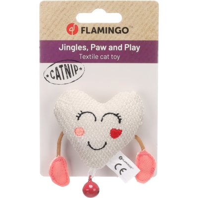 Zoom bild av flamingo Lovu Hjärta med bjällra, beige, 9 cm kattleksak kattmynta cat toy catnip alla hjärtans dag leksak valentines