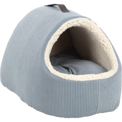 Zoom bild av kattbädd igloo katt hundbädd manchester mysig bädd mjuk fleece polyester handtag kudde flamingo blå