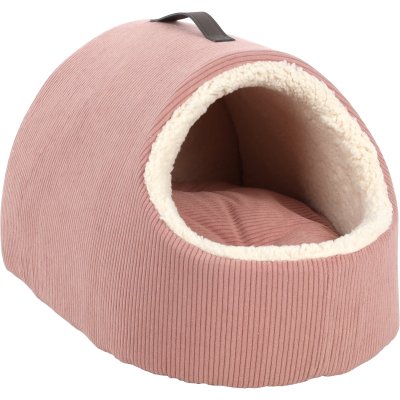 Zoom bild av kattbädd igloo katt hundbädd manchester mysig bädd mjuk fleece polyester handtag kudde flamingo rosa