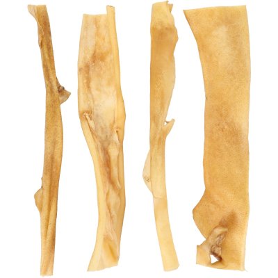 Zoom bild av buffelhud buffelchips buffalo head skin flamingo naturlig råhud hud buffel hundsnacks hundtugg tuggchips