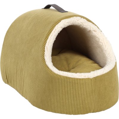 Zoom bild av kattbädd igloo katt hundbädd manchester mysig bädd mjuk fleece polyester handtag kudde flamingo grön