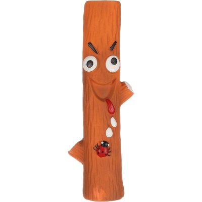 Zoom bild av hundleksak pipleksak latex trädstam brun flamingo