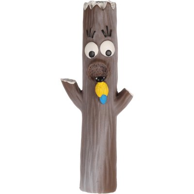 Zoom bild av hundleksak pipleksak latex trädstam brun flamingo