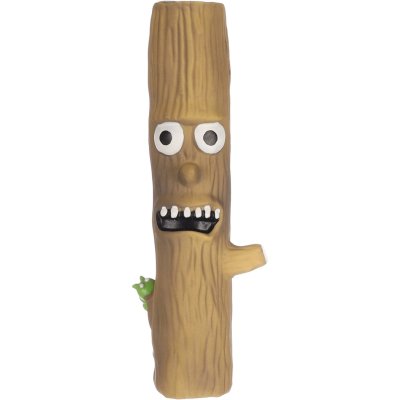 Zoom bild av hundleksak pipleksak latex trädstam brun flamingo