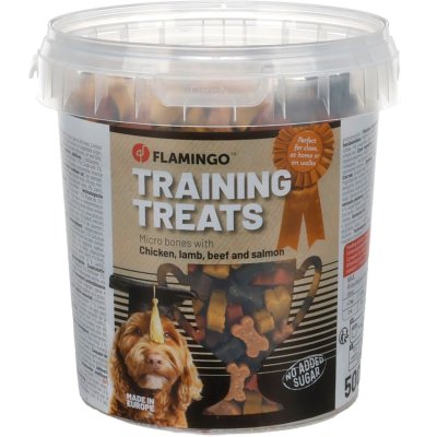 Zoom bild av Flamingo Training Snack Micro Bones Chicken, lamb & beef 500g hundgodis burk kyckling lamm nötkött lax europeiskt
