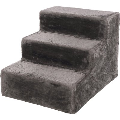 Zoom bild av hundtrappa kattrappa trappa hund katt husdjur ledproblem ryggproblem ont i ryggen gammal hund liten hund sjukdom trappa grå plys