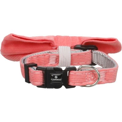 Zoom bild av Flamingo valphalsband med fluga puppy elfi blandade färger rosett band manchester rosa blå grön