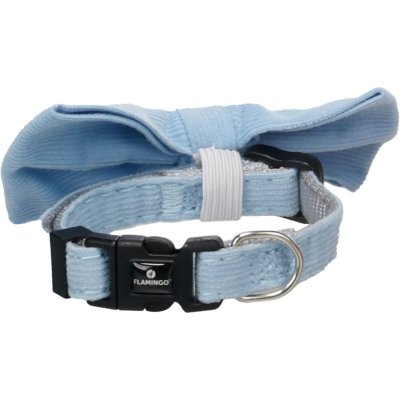 Zoom bild av Flamingo valphalsband med fluga puppy elfi blandade färger rosett band manchester rosa blå grön