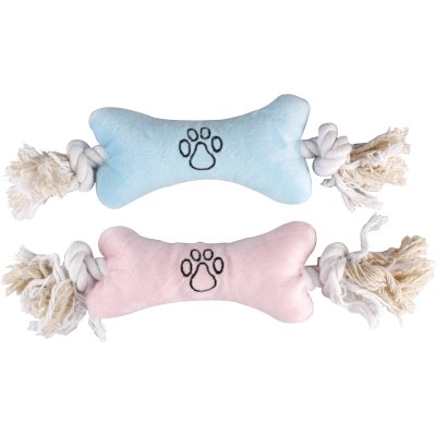 Zoom bild av flamingo Valpleksak Puppy Plush Bone med rep, 40 cm hundleksak valp hund leksak plysch mjuk kliande tänder rosa blå rep
