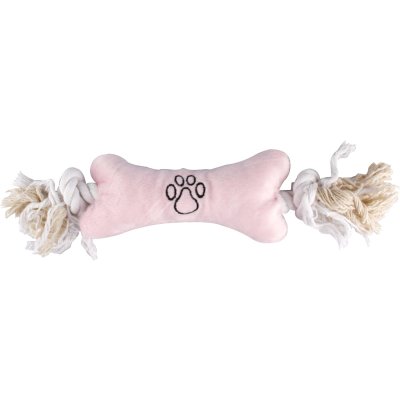 Zoom bild av flamingo Valpleksak Puppy Plush Bone med rep, 40 cm hundleksak valp hund leksak plysch mjuk kliande tänder rosa blå rep