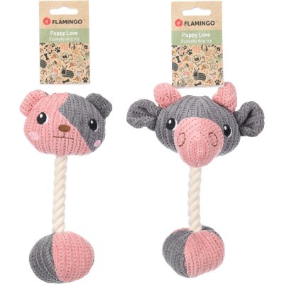 Zoom bild av flamingo Valpleksak Puppy Zoda Bear Ram 26 cm björn bagge grå rosa plysch rep hundleksak mjuk valp