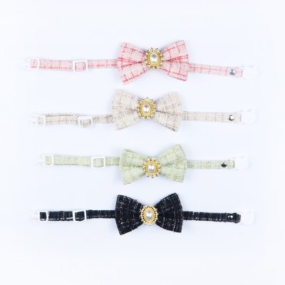 Zoom bild av Fluga/rosett m pärla & halsband, small 17-33 cm, tweed