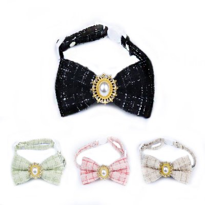 Zoom bild av Fluga/rosett m pärla & halsband, small 17-33 cm, tweed