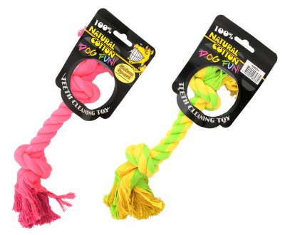 Zoom bild av Tuggrep med 2 knutar, neon, 30 cm