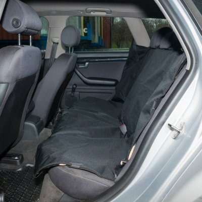 Zoom bild av Globus Baksätesskydd med tassmönster, svart beige, 140x105 cm fleece nylon bilskydd mjukt hundskydd bil