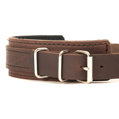 läderhalsband hundhalsband handtag brun globus