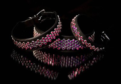 Globus Läderhalsband Rosa-Lila Stenar