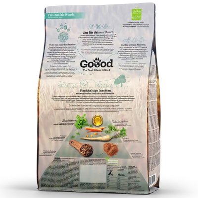 Zoom bild av goood petfood insektsfoder insekter hundfoder insekt miljövänligt känslig mage sensitive adult