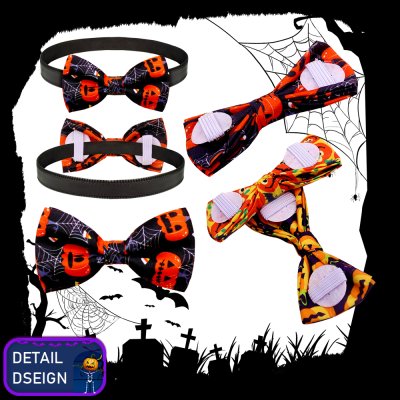 Zoom bild av halloweenfluga hundfluga halloween rosett pumpor