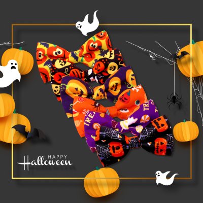 Zoom bild av halloweenfluga hundfluga halloween rosett pumpor