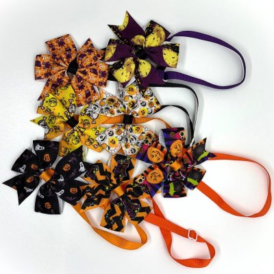 Zoom bild av halloweenrosett hundrosett hundhalsband halloween rosett