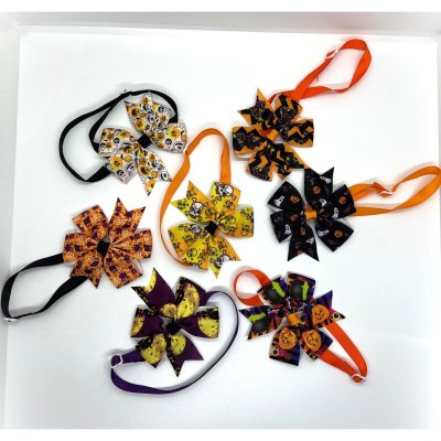 Zoom bild av halloweenrosett hundrosett hundhalsband halloween rosett