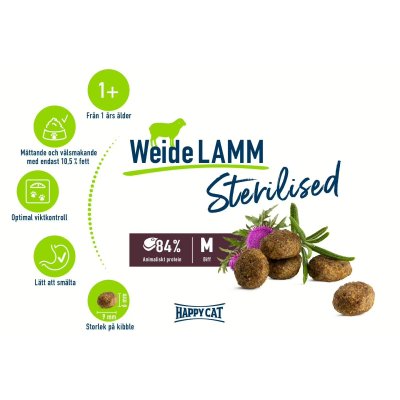 Zoom bild av Happy Cat Adult Sterilised Lamm kastrerad lamb torrfoder vuxen katt kattfoder mättande viktkontroll hårbollskontroll lättsmält