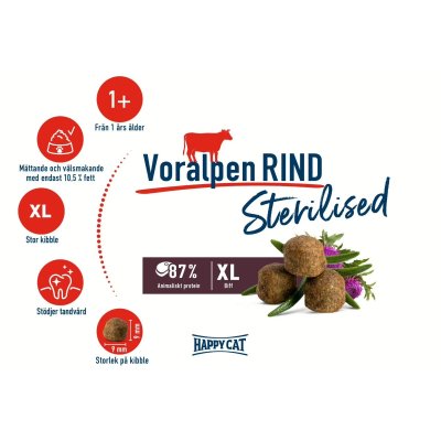 Zoom bild av Happy Cat Adult Sterilised Nötkött kattfoder torrfoder katt kastrerad beef viktkontroll mättande smakligt XL hårbollskontroll