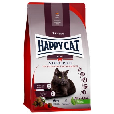 Zoom bild av Happy Cat Adult Sterilised Nötkött kattfoder torrfoder katt kastrerad beef viktkontroll mättande smakligt XL hårbollskontroll