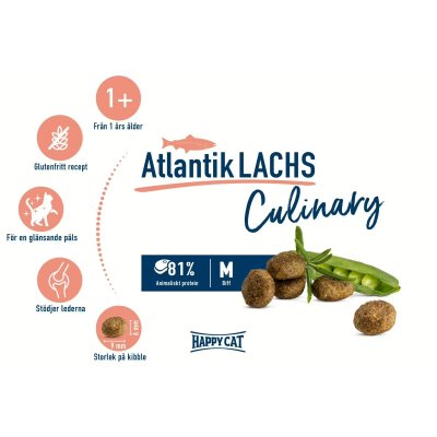 Zoom bild av Happy Cat Culinary Adult Lax salmon atlantic kattfoder vuxen katt torrfoder glutenfritt stödjer lederna glänsande päls