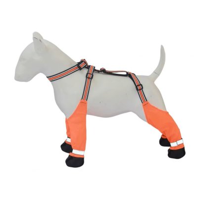 Zoom bild av Hundskor med hängslen, reflexer, två färger neongrön neonorange regnskor höga skor hund hundskor hängselskor med remmar