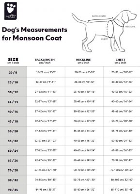Zoom bild av Hurtta Monsoon regntäcke storlekstabell