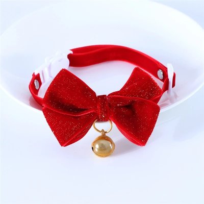Zoom bild av julrosett julfluga kattrosett jul glitter guld bling kattaccessoar hundaccessoar hundrosett bjällra rosetthalsband