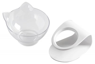 Zoom bild av Kattmatskål upphöjd katthuvud transparent