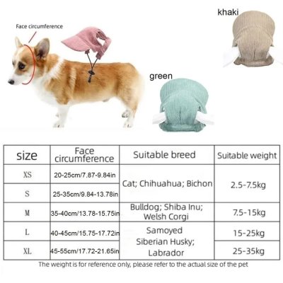 Zoom bild av hundkeps keps för hund manchester beige khaki turkos grön green corduroy justerbar solskydd soligt roligt ute utomhus solskydd s
