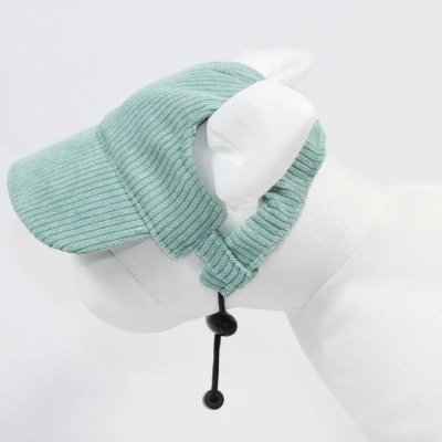 Zoom bild av hundkeps keps för hund manchester beige khaki turkos grön green corduroy justerbar solskydd soligt roligt ute utomhus solskydd s