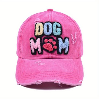 Zoom bild av keps sommarkeps hundmamma hundförälder pälskling dog mom solkeps sliten tvättad design hundkeps färgglad hund tre färger