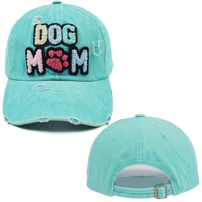 Zoom bild av keps sommarkeps hundmamma hundförälder pälskling dog mom solkeps sliten tvättad design hundkeps färgglad hund tre färger