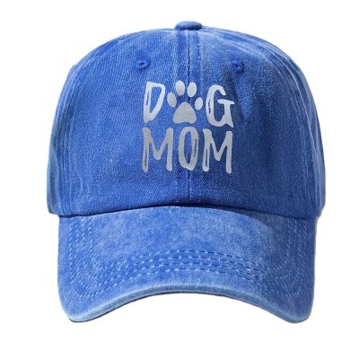 Zoom bild av keps hundkeps hundmamma solkeps solskärm sommarkeps hundförälder färgglad huvudbonad dog mom tryck