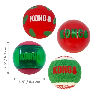 Zoom bild av kong holiday occasions ball 4-pack tennisboll hundboll leksak hundleksak boll olika varianter julboll hund 4 olika