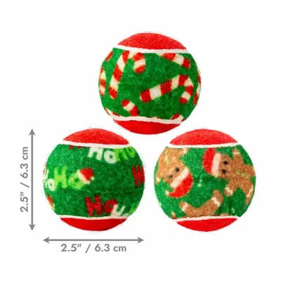 Zoom bild av kong holiday squeakair ball 6 pack julboll hundboll medium röd grön snöboll ren tennisbollar hundleksak