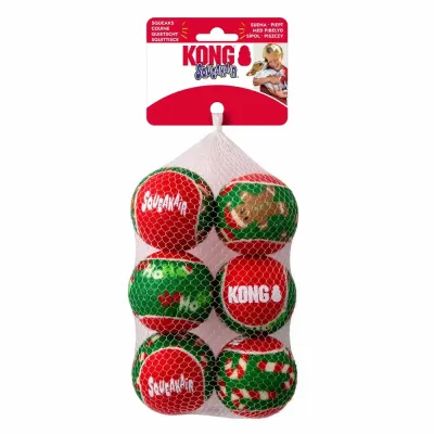 Zoom bild av kong holiday squeakair ball 6 pack julboll hundboll medium röd grön snöboll ren tennisbollar hundleksak